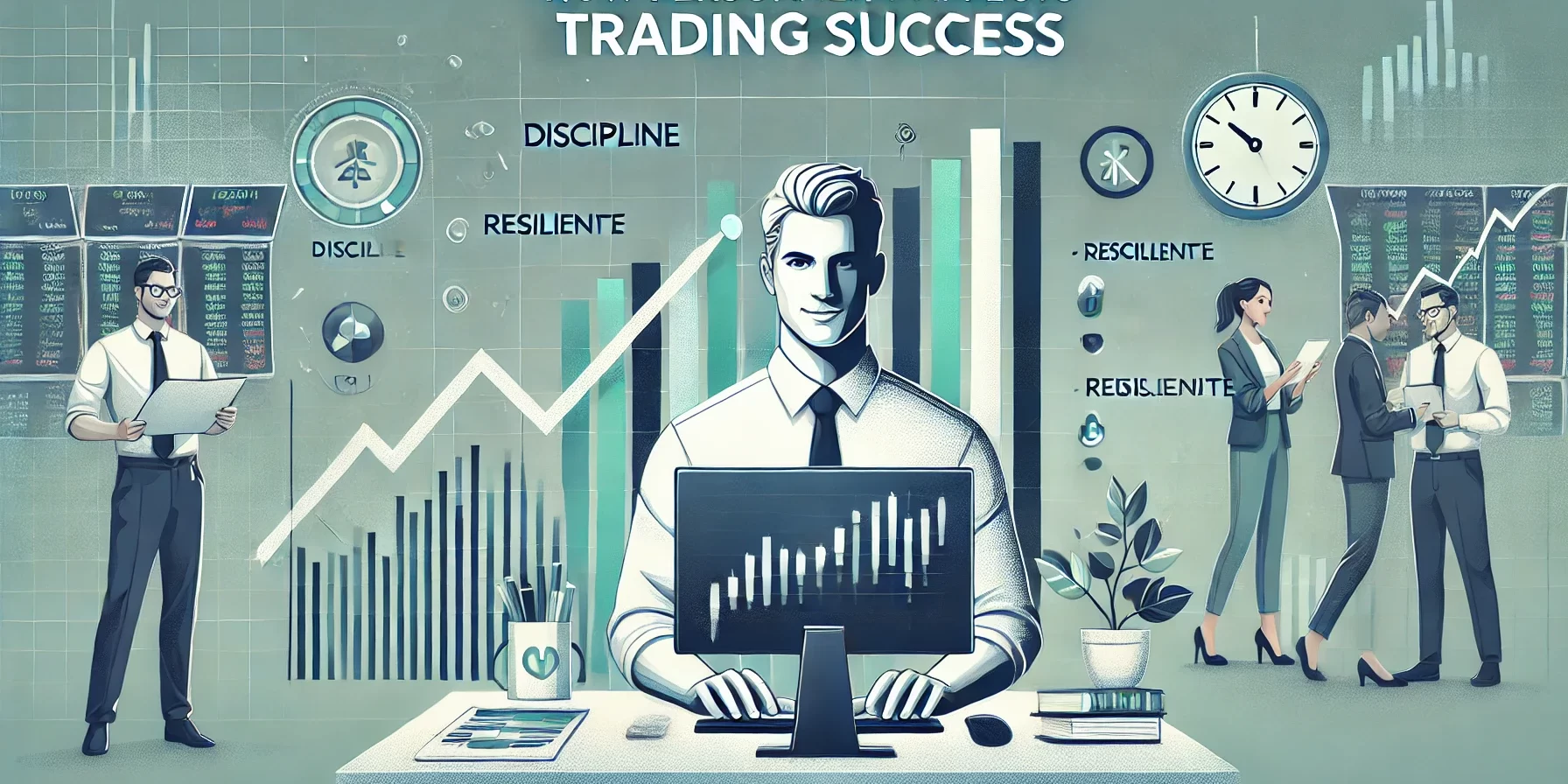 DALL·E 2024-07-24 09.32.38 – Create a blog post header image for an article titled ‘How Personality Affects Trading Success’. The image should feature a blend of a stock market ch