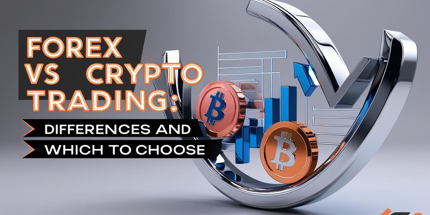 Please create a 3D image that has a modern feel and technical feel with a shiny look for a blog post featured image. The Title is Forex vs Crypto Trading_ Differences And Which to Choose